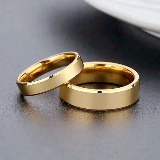 Anéis de Casal RAMOS em Aço Inoxidável Liso Dourado Simples 4MM 6MM Joias de Casamento para Mulheres e Homens Presentes de Noivado
