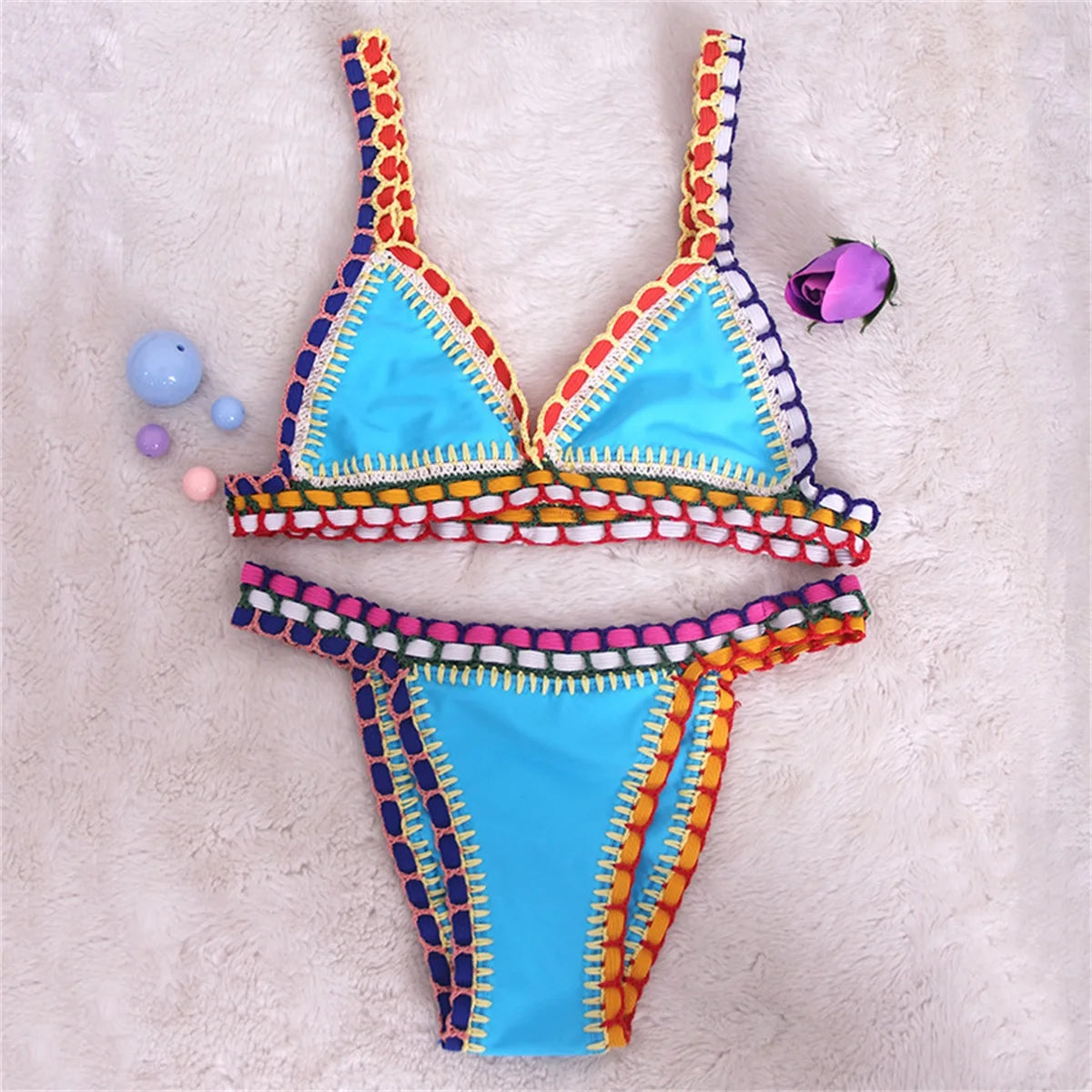 Biquíni de Crochê Rosa 2025 Moda Praia Sexy para Mulheres Conjunto de Biquíni Micro Biquíni com Top Bandeau Roupas de Praia Biquíni Brasileiro