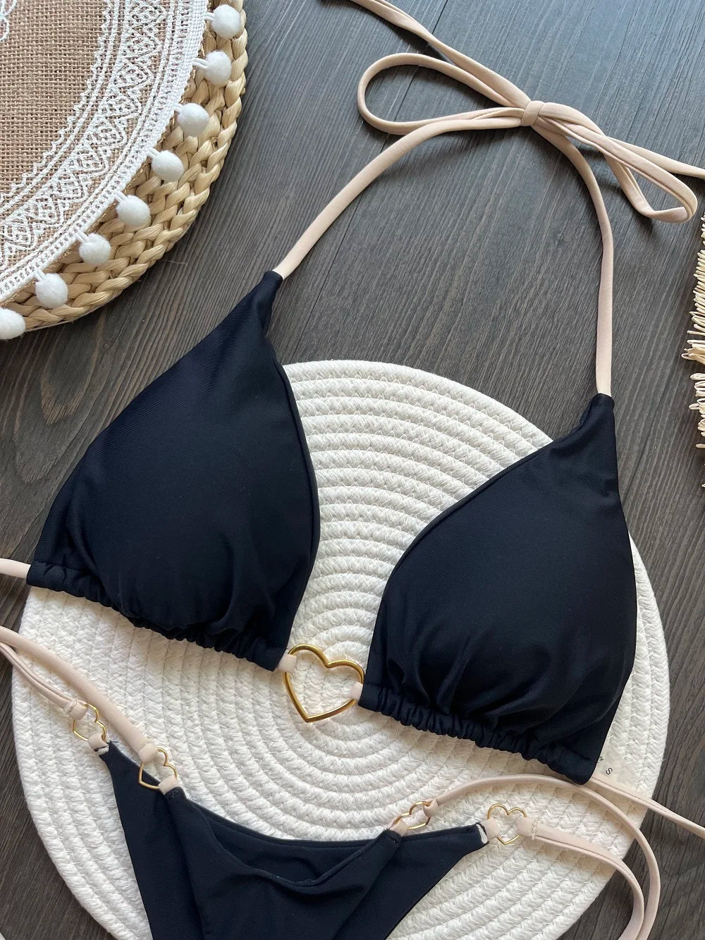 Conjunto de Biquíni Sexy Halter de Cor Sólida RUOTONSEPT, maiô feminino de duas peças, com triângulo e fio dental, traje de banho estilo brasileiro.