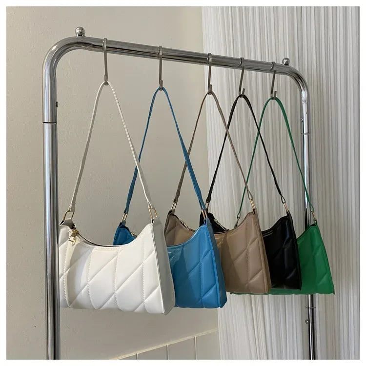 Trendy Women Shoulder Bag PU Leather Underarm Bag Solid Color Handbags Leisure Commuting Small Handle Bags Fashion Zipper Clutch
