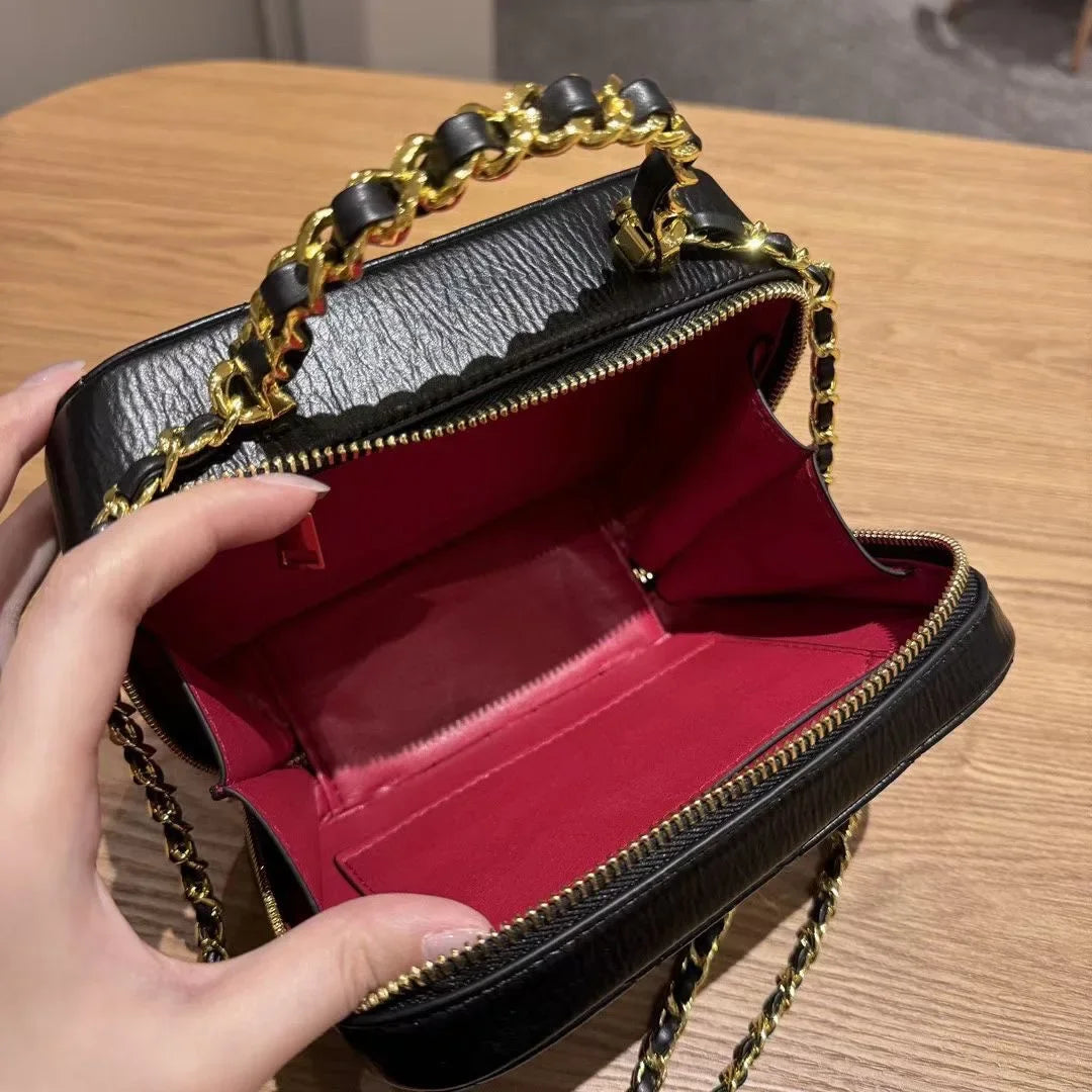 2024 New Styleargyll Genuine Leather Tweed Box Bag Women's High-end Feel Chain Fashionable Versatile Shoulder Crossbody Bag