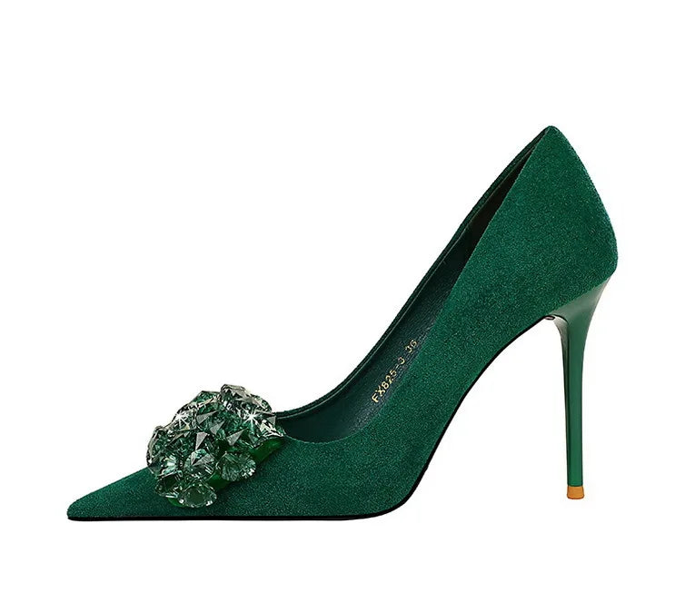 Sapatos BIGTREE 2025 Scarpin Feminino com Strass Laço Salto Alto Luxuoso Sapato de Banquete com Pedras Preciosas Salto Stiletto 9 cm Sapatos Femininos