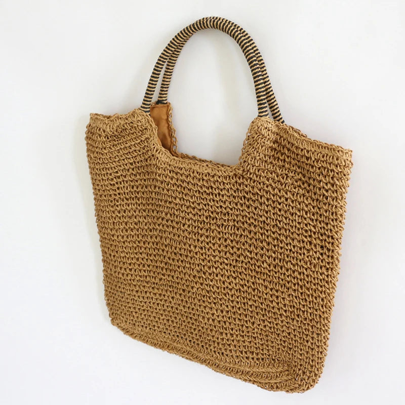 Women Beach Vintage Handmade Woven Shoulder Bag Raffia Rattan Shopping Bags Bohemian Ladies Summer Travel Vacation Casual Totes