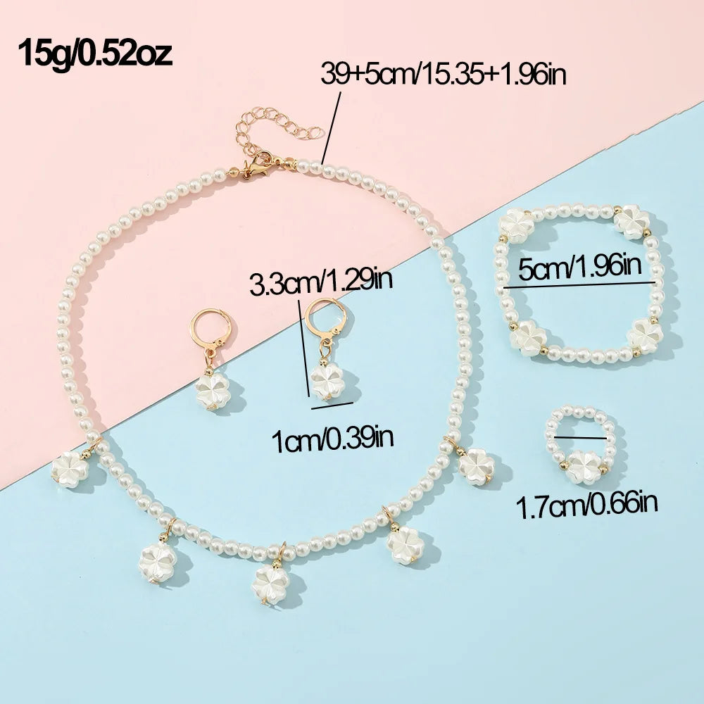 Joias de Pérolas Altas Francesas para Crianças - Conjunto Luxuoso Leve com Design de Nicho: Colar, Pulseira, Anel e Brincos