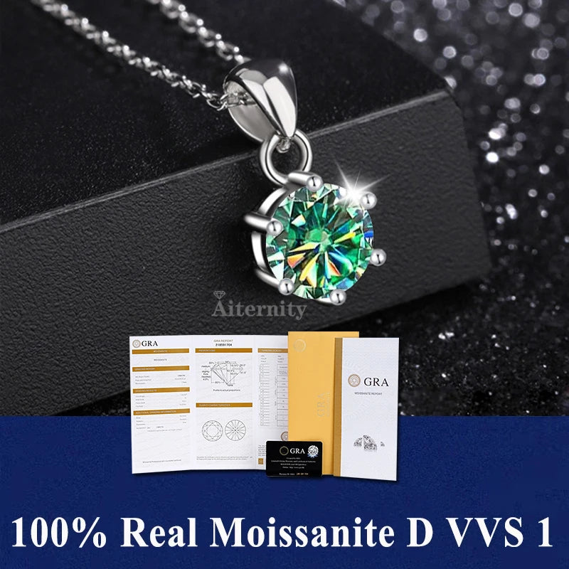 Colar de Pingente de Moissanita em Prata 925 com 6 Garras para Mulheres Design Moderno Cor D VVS Aprovado no Teste de Diamante Joia com caixa GRA