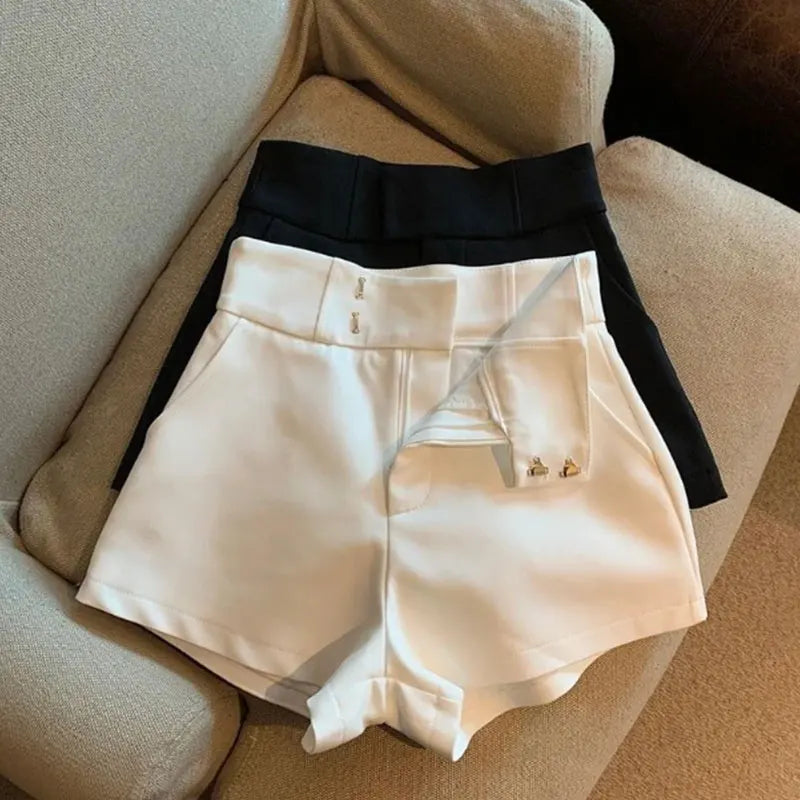 Shorts Femininos Mooyufon Shorts Pretos Femininos Harajuku Elegância Shorts de Cintura Alta A Linhas Slim Casuais Calças Retas de Menina Sexy