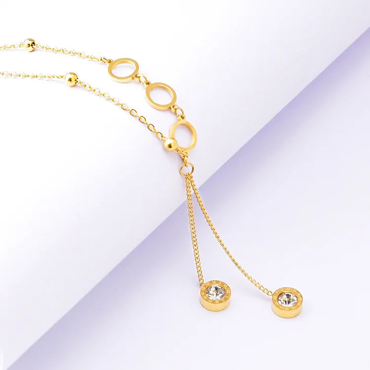Colar de Números Romanos da Nova Tendência para Mulheres, Moda, Cor Dourada, Colares Longos com Pingente de Zirconia, Joias para Meninas