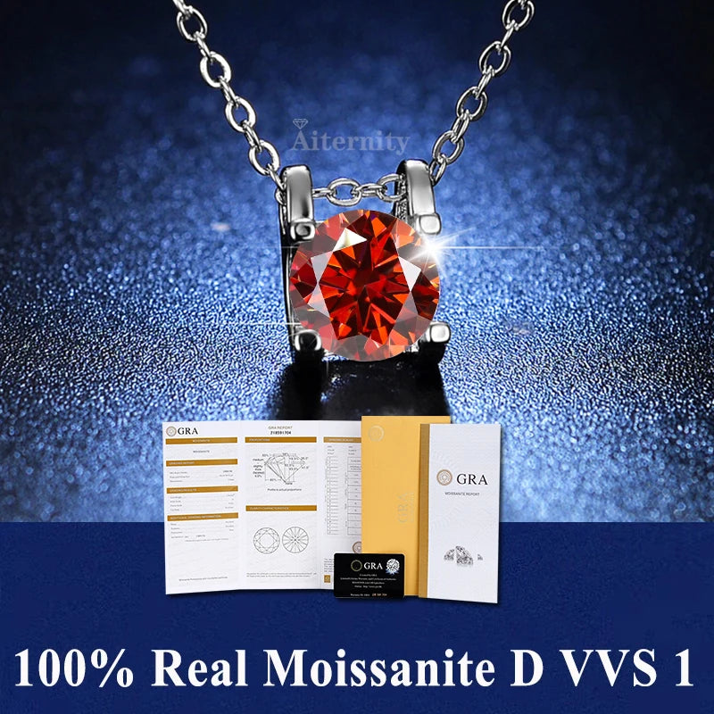 Colar de Pingente de Moissanita em Prata 925 com 6 Garras para Mulheres Design Moderno Cor D VVS Aprovado no Teste de Diamante Joia com caixa GRA