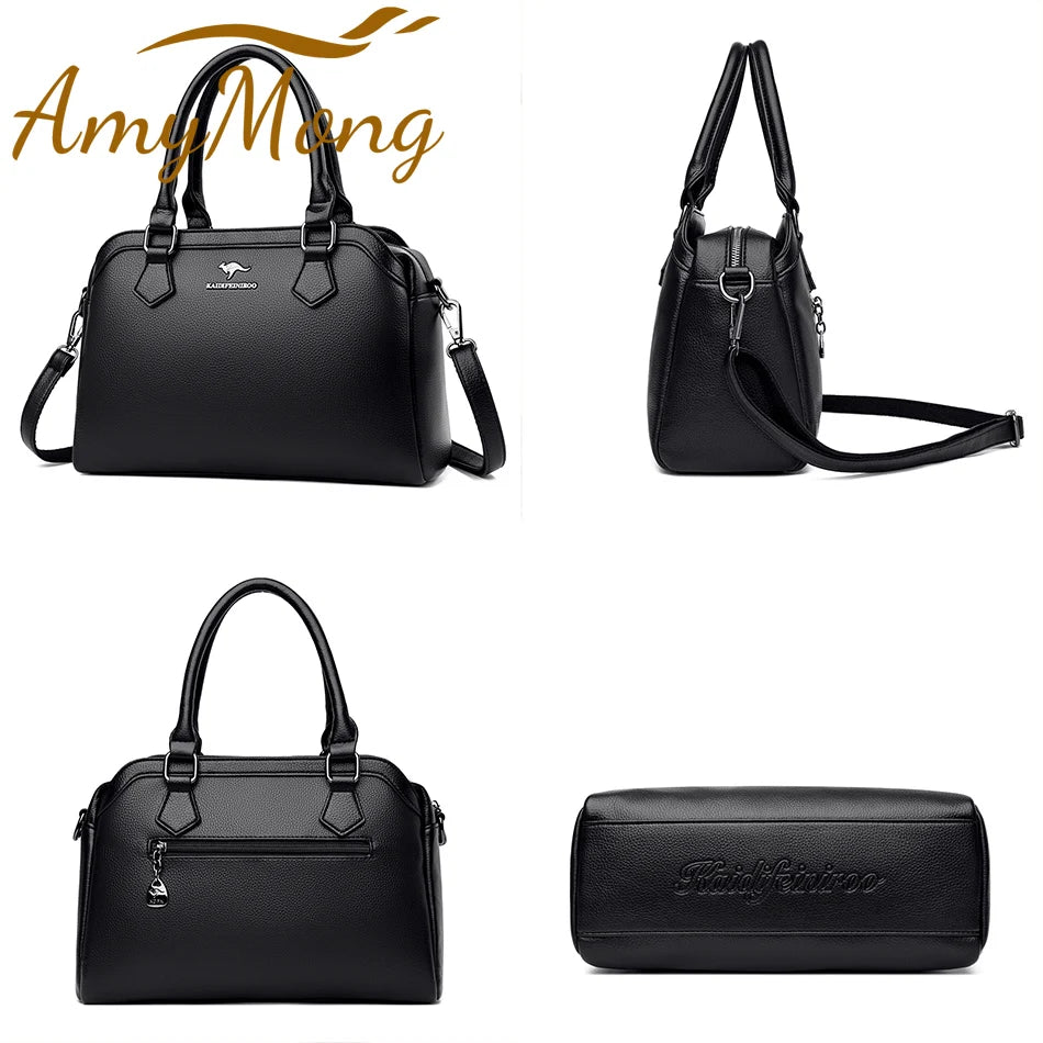Multi-pocket Handbag Purses Genuine Cowhide Leather Shoulder Bag Luxury Designer Crossbody Messenger Sac Elegant Tote for Women