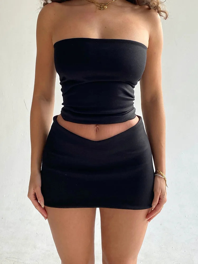 Conjuntos de Dois Peças para Festa e Balada com Tubos e Saias Mini Dulzura Mulheres Primavera 2025 Roupas para Férias Itens por Atacado para Negócios