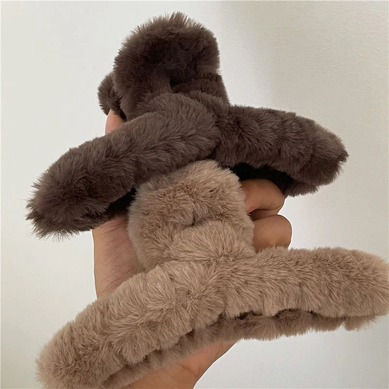 Clips de cabelo de tubarão grande em pelúcia de urso de cartoon com cabelo, claw faux fur, moda coreana para outono e inverno, clipes de caranguejo INS novos e presilhas.