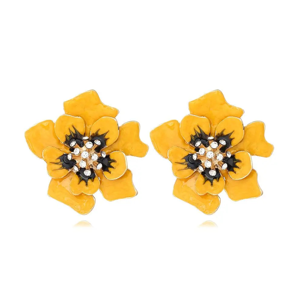 Brinco Feminino Doce Romântico de Primavera, Brincos de Metal em Liga com Flor, Brincos de Stud de Resina Colorida