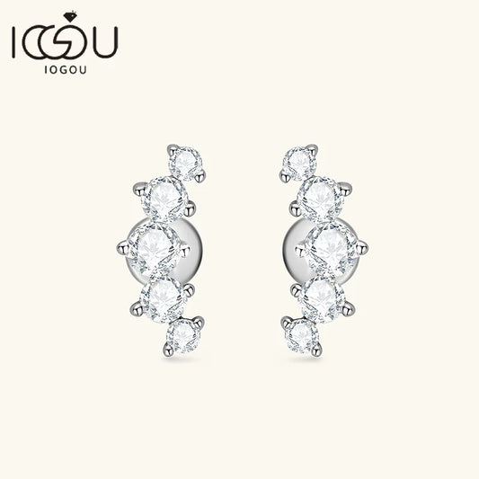 Brincos em Moissanite IOGOU D VVS1 com Curvas Graduadas para Mulheres, Brincos de Pirecing em Estilo Stud, Joias Finas em Prata Esterlina 925
