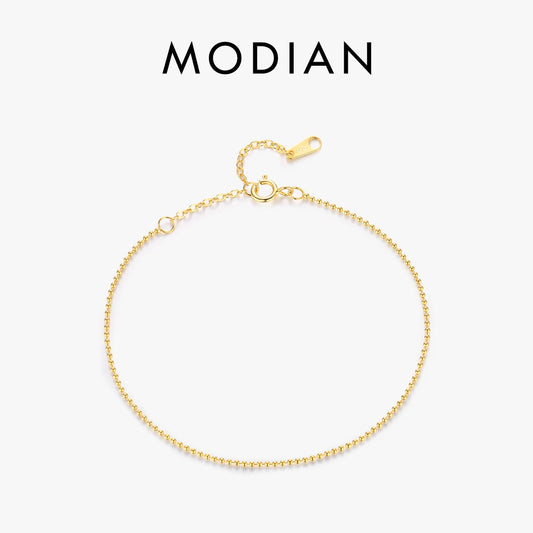 MODIAN Pulseira Ajustável Empilhável de Pequenas Esferas Finas em Prata Esterlina 925 - Presente de Dia dos Namorados para Mulheres - Joias Finas