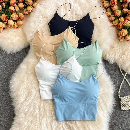 1 peça de Camisola Sem Costura em Tecido de Seda Gelada para Mulheres - Top Esportivo Sem Fios com Sutiã Almofadado Bralette