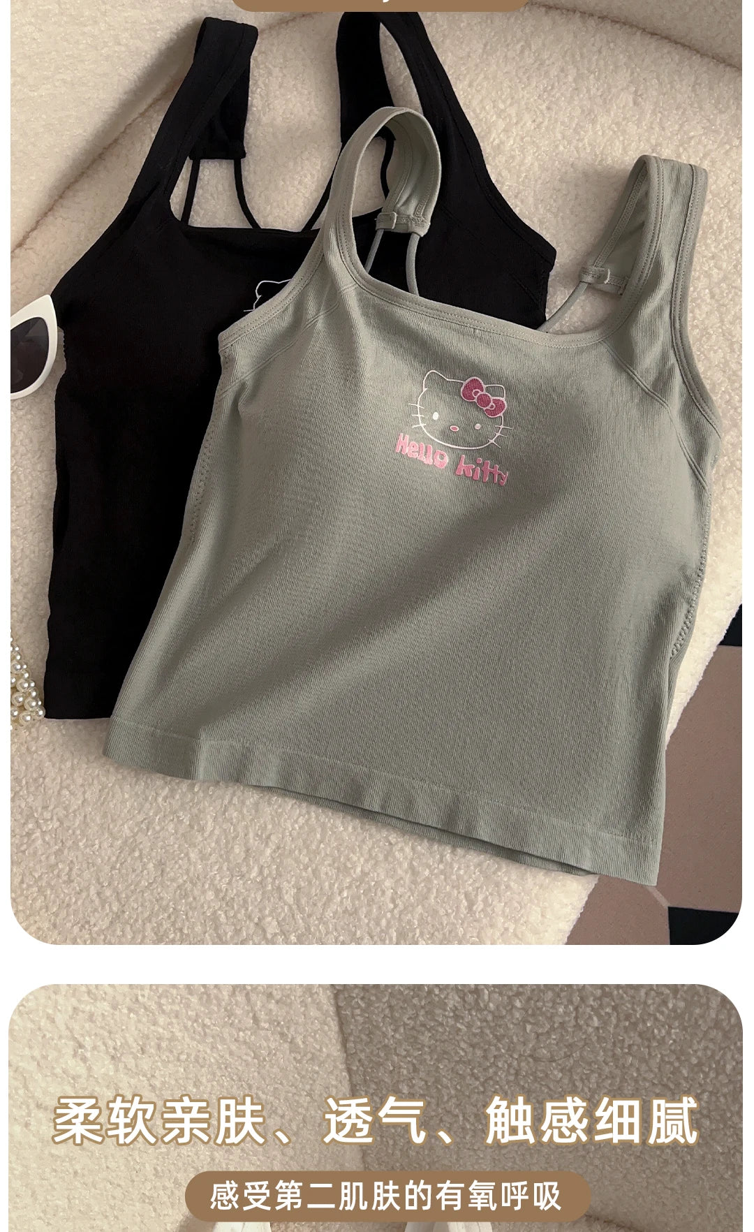 Sanrio HelloKitty Roupas de Moda Y2K Top com Almofada de Seio Top Bonito Para Meninas Verão Top Cropped Branco Sexy Suspensório Presente Para Menina