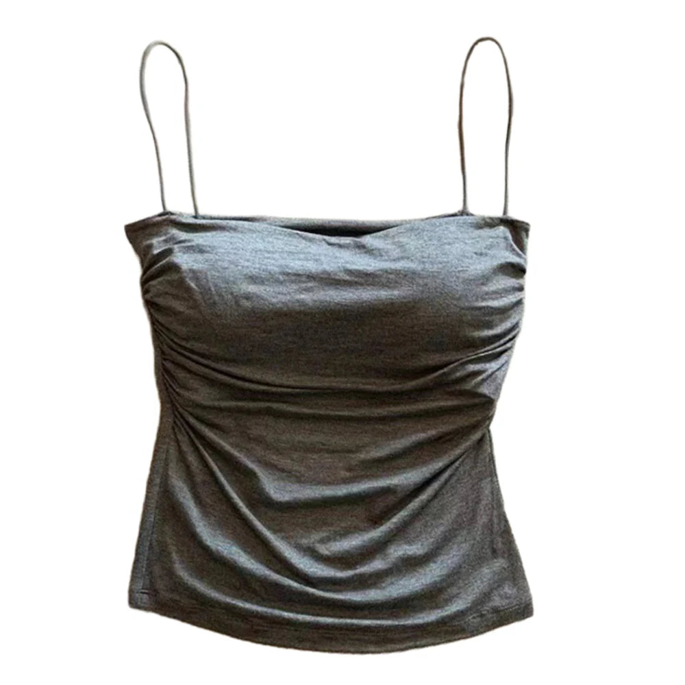 Camisetas Regatas de Verão para Mulheres com Sutiã Embutido, Regatas de Alça Fina, Top Cropped, Tecido Casual de Cor Sólida