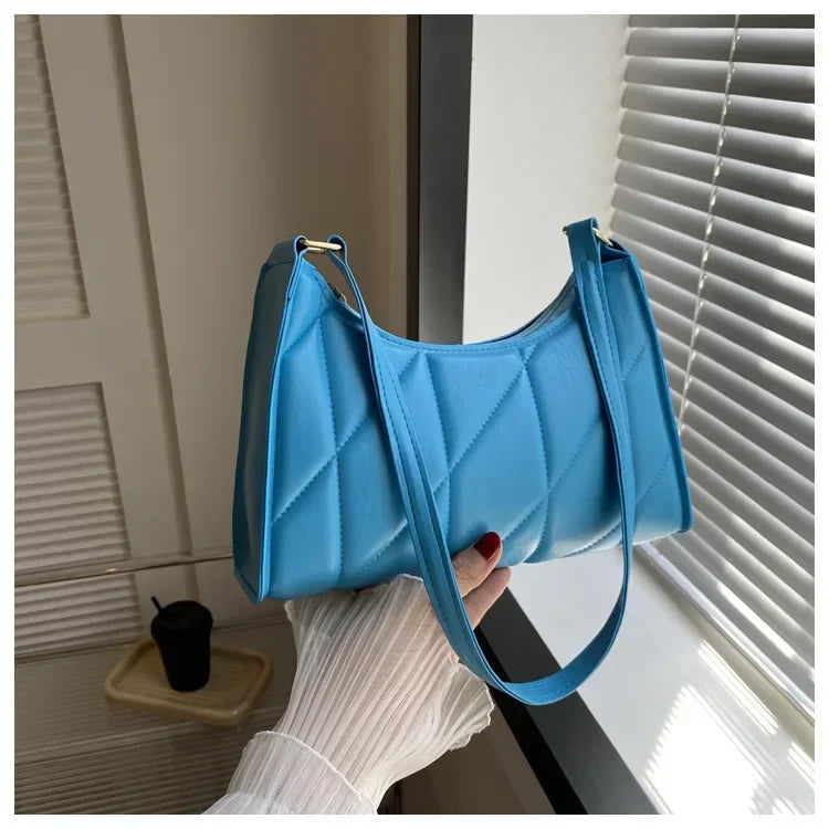 Trendy Women Shoulder Bag PU Leather Underarm Bag Solid Color Handbags Leisure Commuting Small Handle Bags Fashion Zipper Clutch