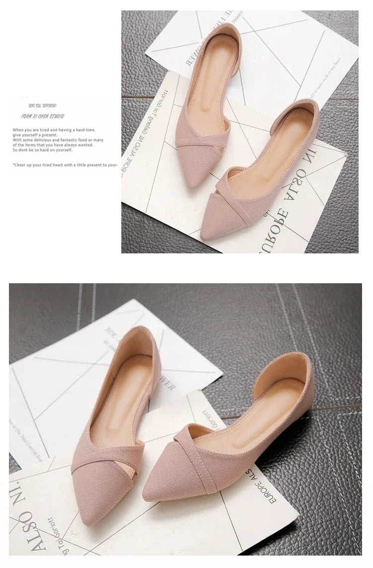Sapatilhas Femininas Rosa Preto Cor Sólida Tamanho Pequeno 33 34 Grande 41 42 43 44 Couro Suede Bico Fino Sapatos de Escritório para Mulheres com Salto Baixo