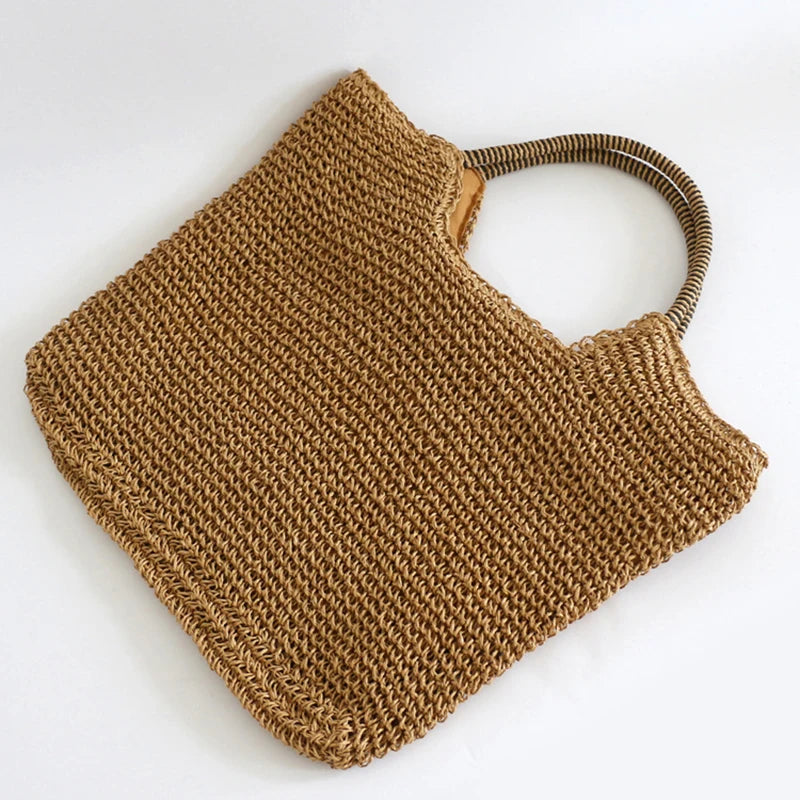 Women Beach Vintage Handmade Woven Shoulder Bag Raffia Rattan Shopping Bags Bohemian Ladies Summer Travel Vacation Casual Totes