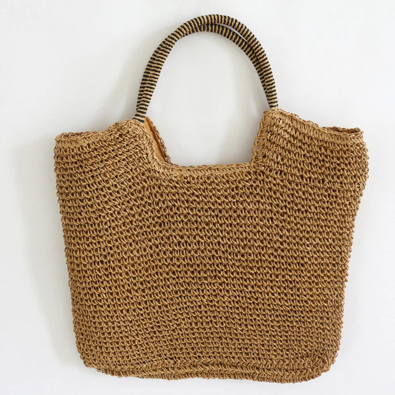 Women Beach Vintage Handmade Woven Shoulder Bag Raffia Rattan Shopping Bags Bohemian Ladies Summer Travel Vacation Casual Totes
