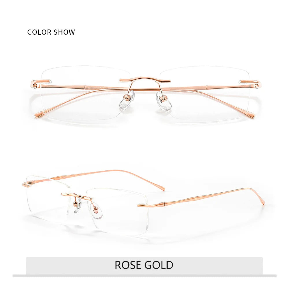 Óculos de Titanio Puro Anti Luz Azul para Homens - Armações de Óculos de Marca Luxuosa - Óculos Sem Montura para Mulheres - Lentes de Computador de Titanio Puro
