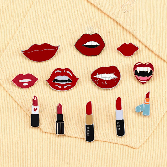 Meninas Sexy Lábios Vermelhos e Alfinetes de Esmalte de Batom, Charme Feminino, Broches de Metal, Pin de Lapela para Casaco, Chapéu, Bolsa, Pins Distintivos, Acessórios de Joias, Presente