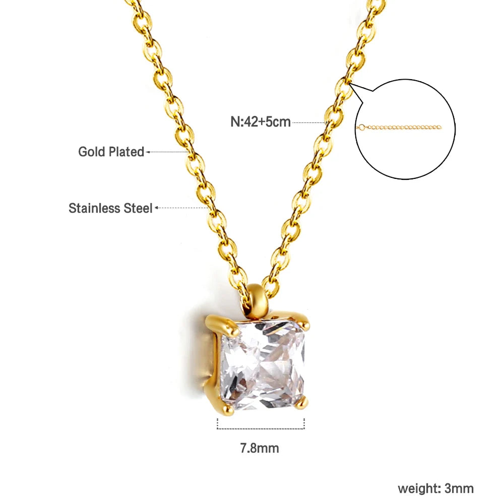 Colar de Pingente Redondo de Zirconia Cúbica de Aço Inoxidável ASONSTEEL para Mulheres, Joias Minimalistas Charmosas, Design Brilhante como Presente