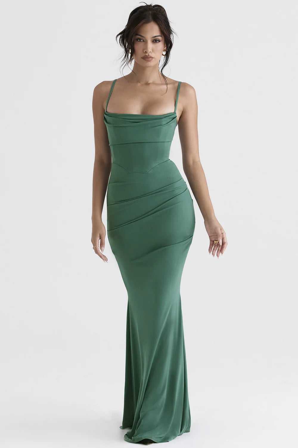 Vestidos Elegantes para Mulheres Vestido Maxi em Corset de Amêndoa Vestido de Noite Elegante para Festa Vestido Justo Sexy sem Costas com Estrutura de Peixe
