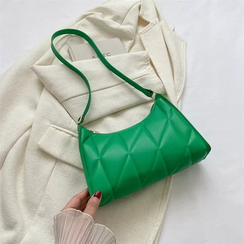 Trendy Women Shoulder Bag PU Leather Underarm Bag Solid Color Handbags Leisure Commuting Small Handle Bags Fashion Zipper Clutch