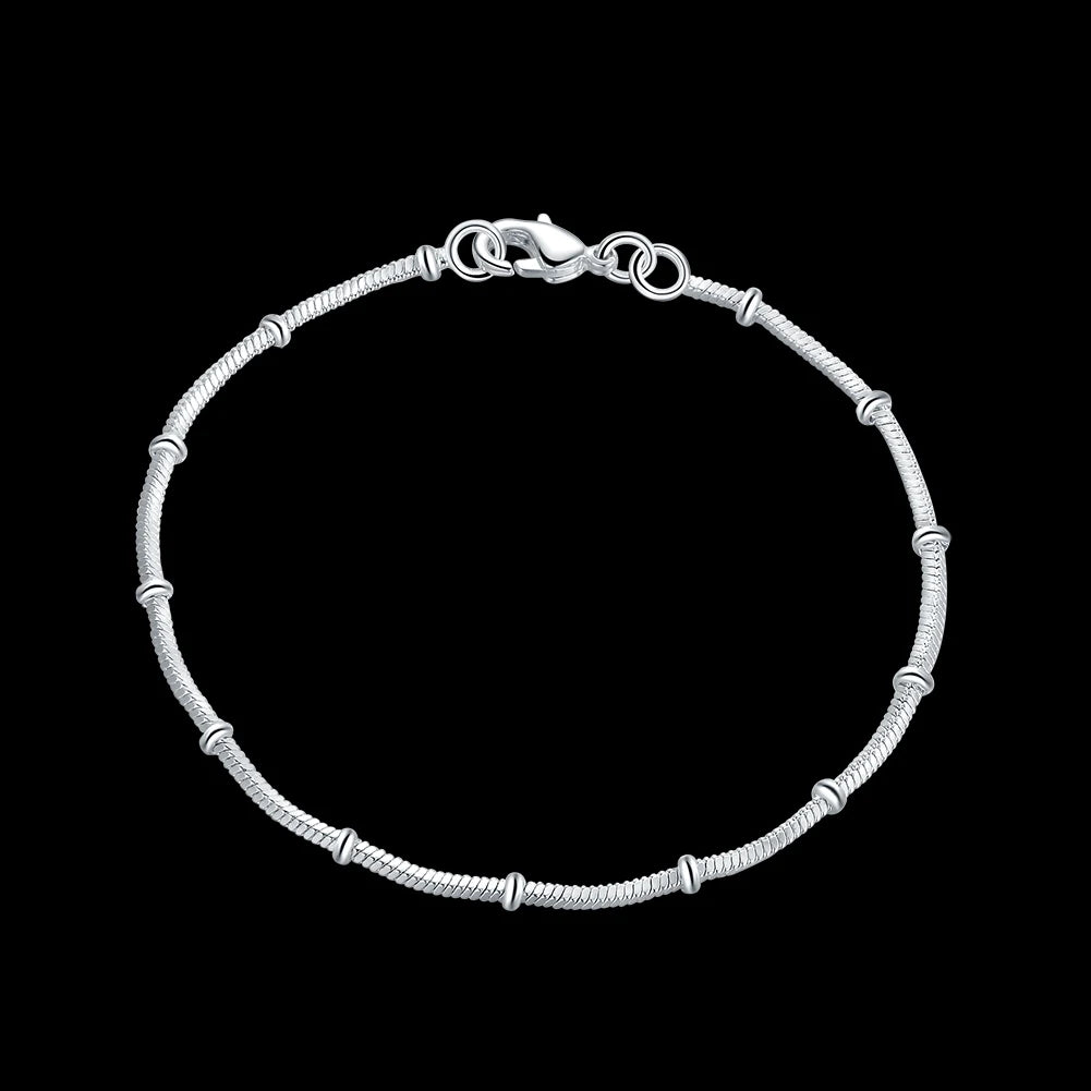 Novos Braceletes de Prata 925 Esterlina para Mulheres com Corrente de Contas de Cobra Fina, Moda para Casamento, Festa, Presentes de Natal, Joias