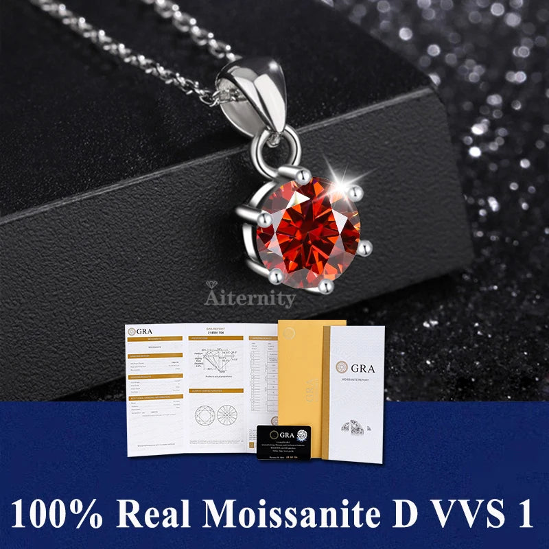 Colar de Pingente de Moissanita em Prata 925 com 6 Garras para Mulheres Design Moderno Cor D VVS Aprovado no Teste de Diamante Joia com caixa GRA