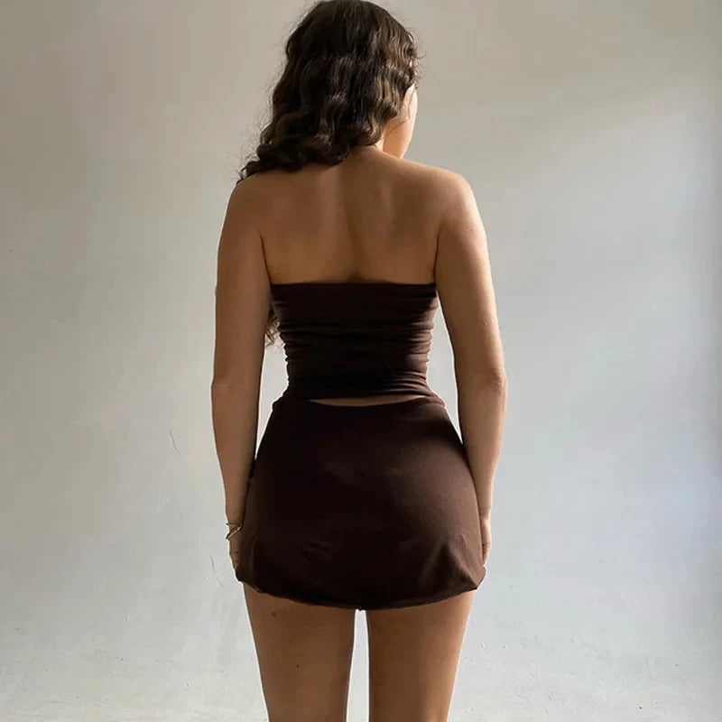 Conjuntos de Dois Peças para Festa e Balada com Tubos e Saias Mini Dulzura Mulheres Primavera 2025 Roupas para Férias Itens por Atacado para Negócios