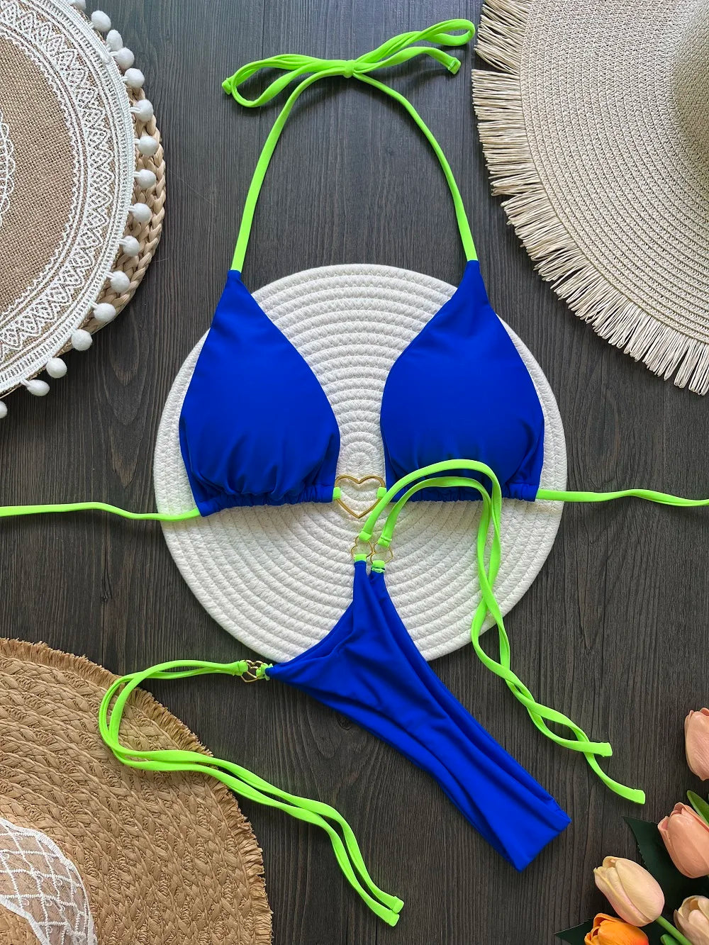 Conjunto de Biquíni Sexy Halter de Cor Sólida RUOTONSEPT, maiô feminino de duas peças, com triângulo e fio dental, traje de banho estilo brasileiro.