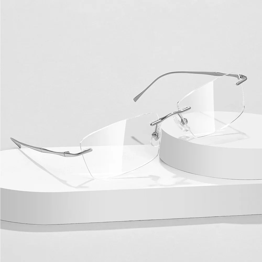 Óculos de Titanio Puro Anti Luz Azul para Homens - Armações de Óculos de Marca Luxuosa - Óculos Sem Montura para Mulheres - Lentes de Computador de Titanio Puro