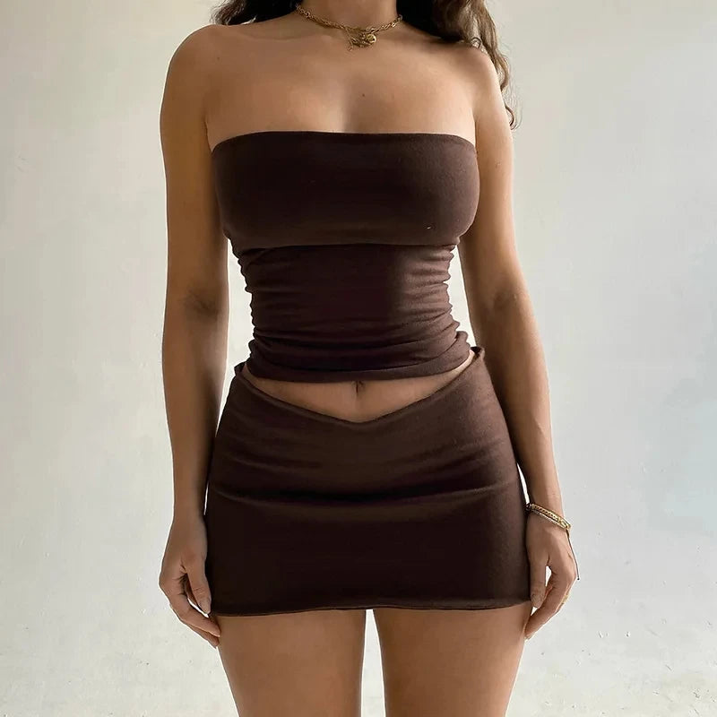 Conjuntos de Dois Peças para Festa e Balada com Tubos e Saias Mini Dulzura Mulheres Primavera 2025 Roupas para Férias Itens por Atacado para Negócios