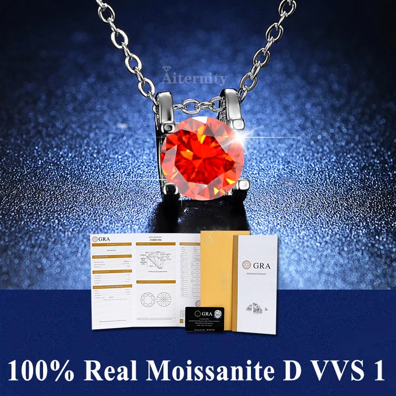 Colar de Pingente de Moissanita em Prata 925 com 6 Garras para Mulheres Design Moderno Cor D VVS Aprovado no Teste de Diamante Joia com caixa GRA