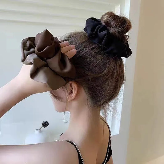 Pochete de Cabelo de Seda Satinada Colorida Sólida para Mulheres, Elástico Oversized, Feita à Mão, Multicolorida, Acessório para Cabelo de Meninas