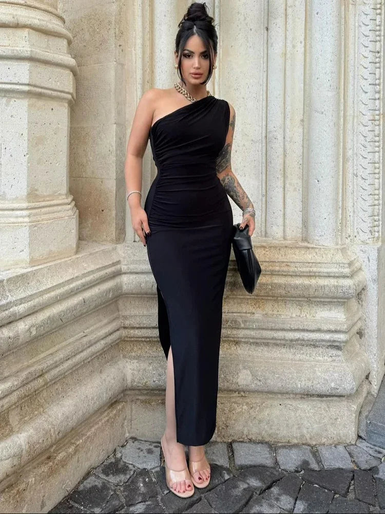 Vestido Maxi Feminino Preto de Verão, Moda Sexy, Fenda, Sem Mangas, Costas Nuas, Slimle Casual Club Elegant Lady Party Dress