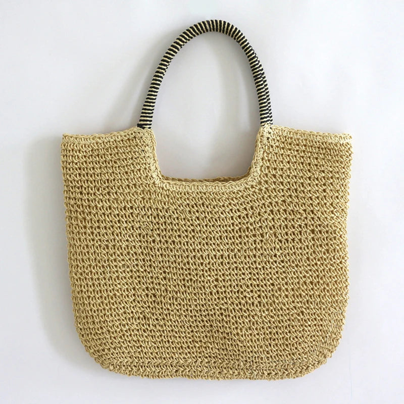 Women Beach Vintage Handmade Woven Shoulder Bag Raffia Rattan Shopping Bags Bohemian Ladies Summer Travel Vacation Casual Totes