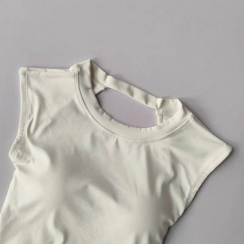 Camiseta esportiva sem costas, com almofada fixa no peito, justa, de secagem rápida, suit de yoga afinado para mulheres.