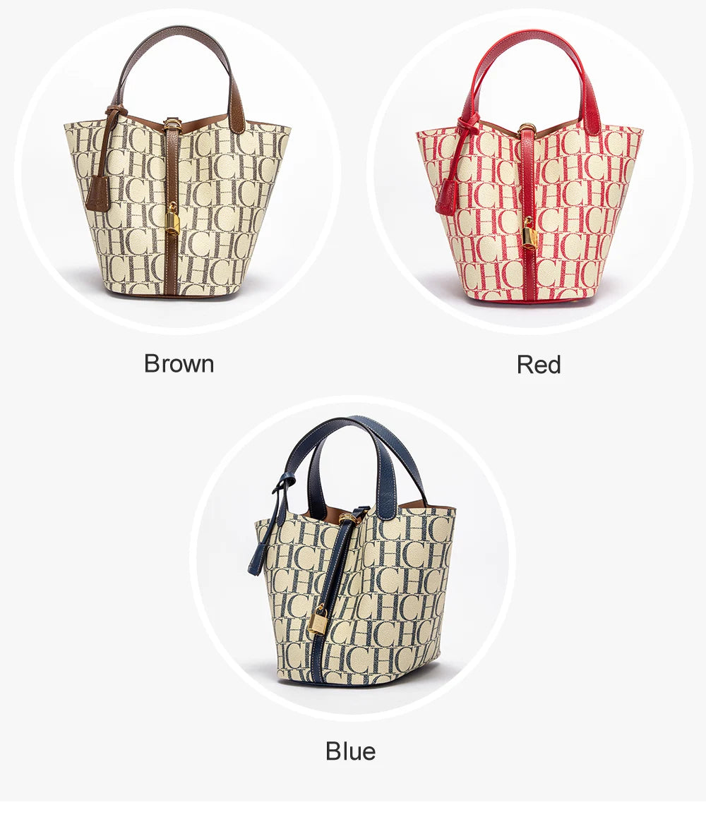 Classic Fashion Retro Design New 2024 Women's Vegetable Basket Bag with Metal Decorative Letter Design Women's Handbag