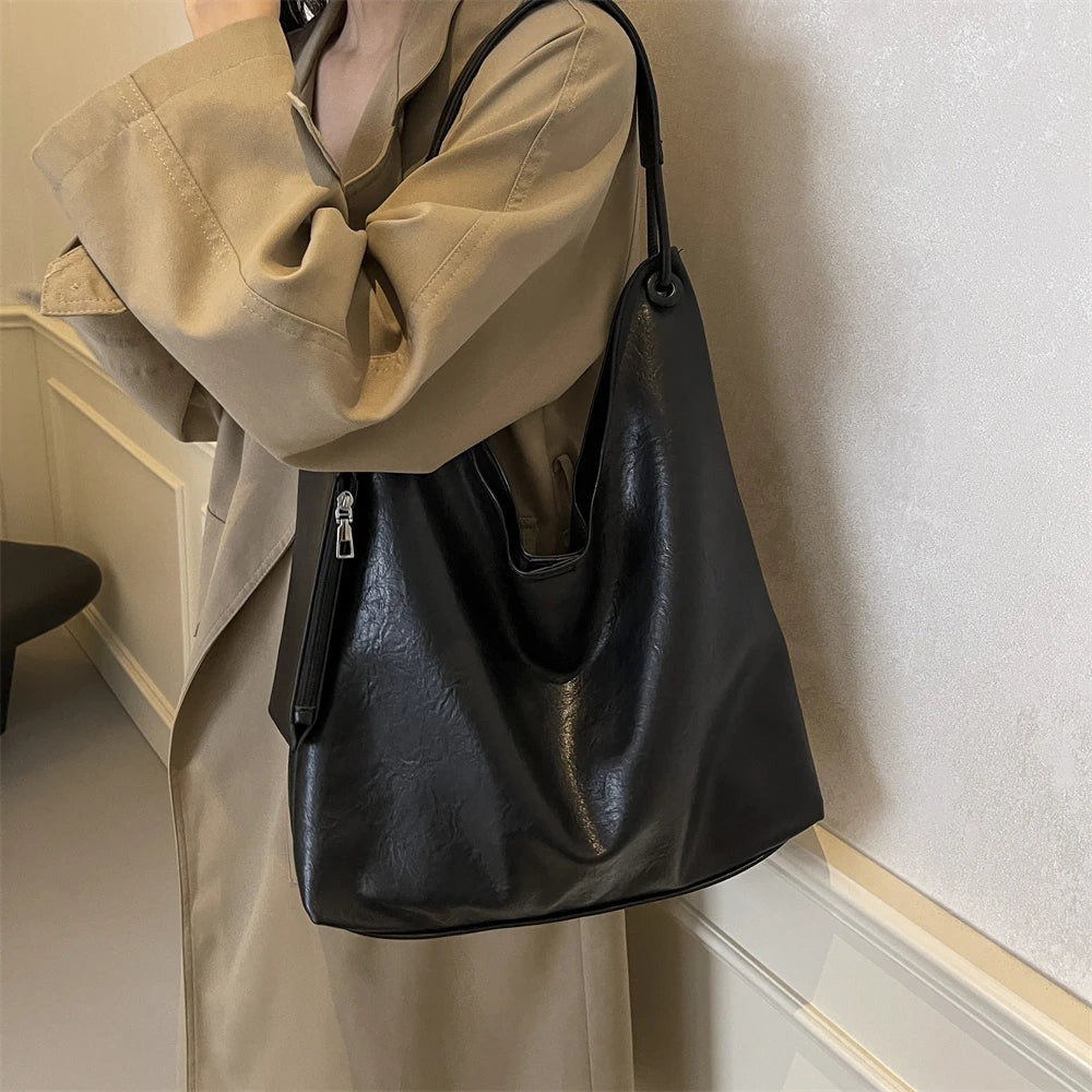 Burgundy 2-IN-1 Shoulder Tote Bags For Women Soft PU Leather Solid Color Large Capacity Shopping Hobo Bag With Coin Purse 2024