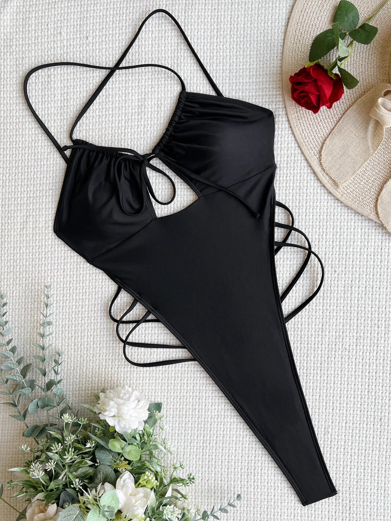 Maiô em duas peças com fio, com cobertura, biquíni sexy, maiô recortado alto, sem costas, roupa de praia para mulheres.