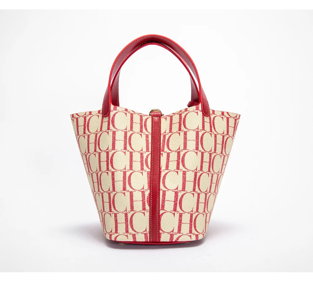 Classic Fashion Retro Design New 2024 Women's Vegetable Basket Bag with Metal Decorative Letter Design Women's Handbag