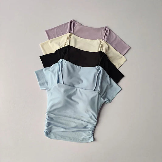 Vestido de Yoga Fake de Duas Peças de Verão com Almofada de Peito Fixa para Esportes, Manga Curta, Usando Top de Corrida e Fitness