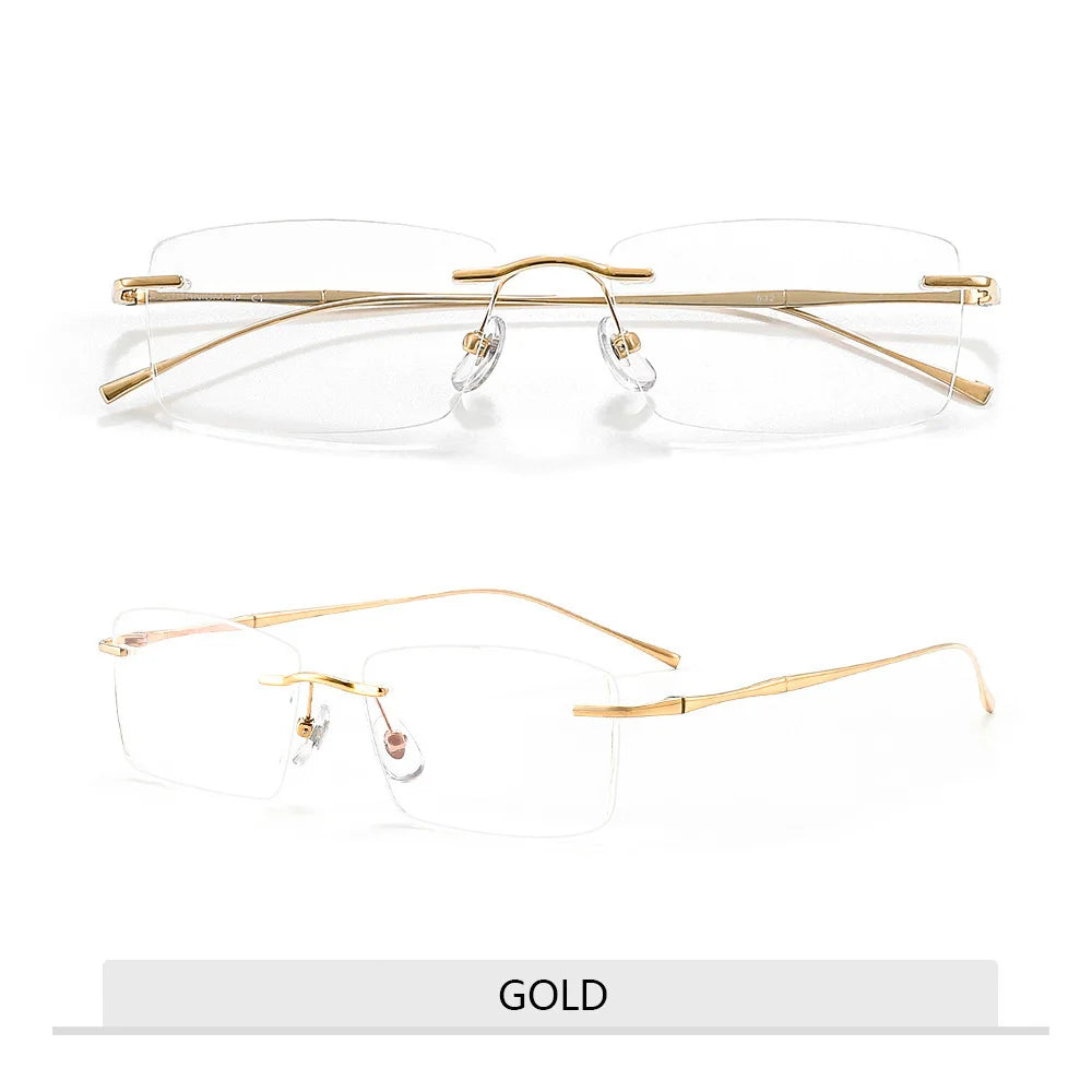 Óculos de Titanio Puro Anti Luz Azul para Homens - Armações de Óculos de Marca Luxuosa - Óculos Sem Montura para Mulheres - Lentes de Computador de Titanio Puro