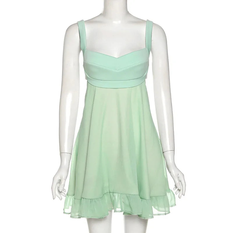 Vestidos Elegantes Para Mulher em Cor Sólida, Vestido Cortado Slim com Alças, Vestido Sexy Costas Nua com Babados para Feminino