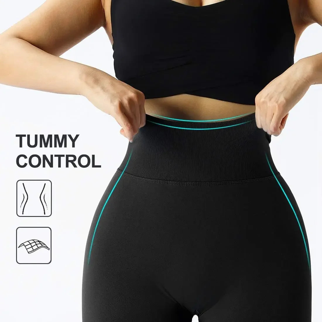 Leggings de Fitness Tricotadas Sem Costura Calças GYM Femininas de Cintura Alta com Efeito Bumbum e Calças de Ioga Justas