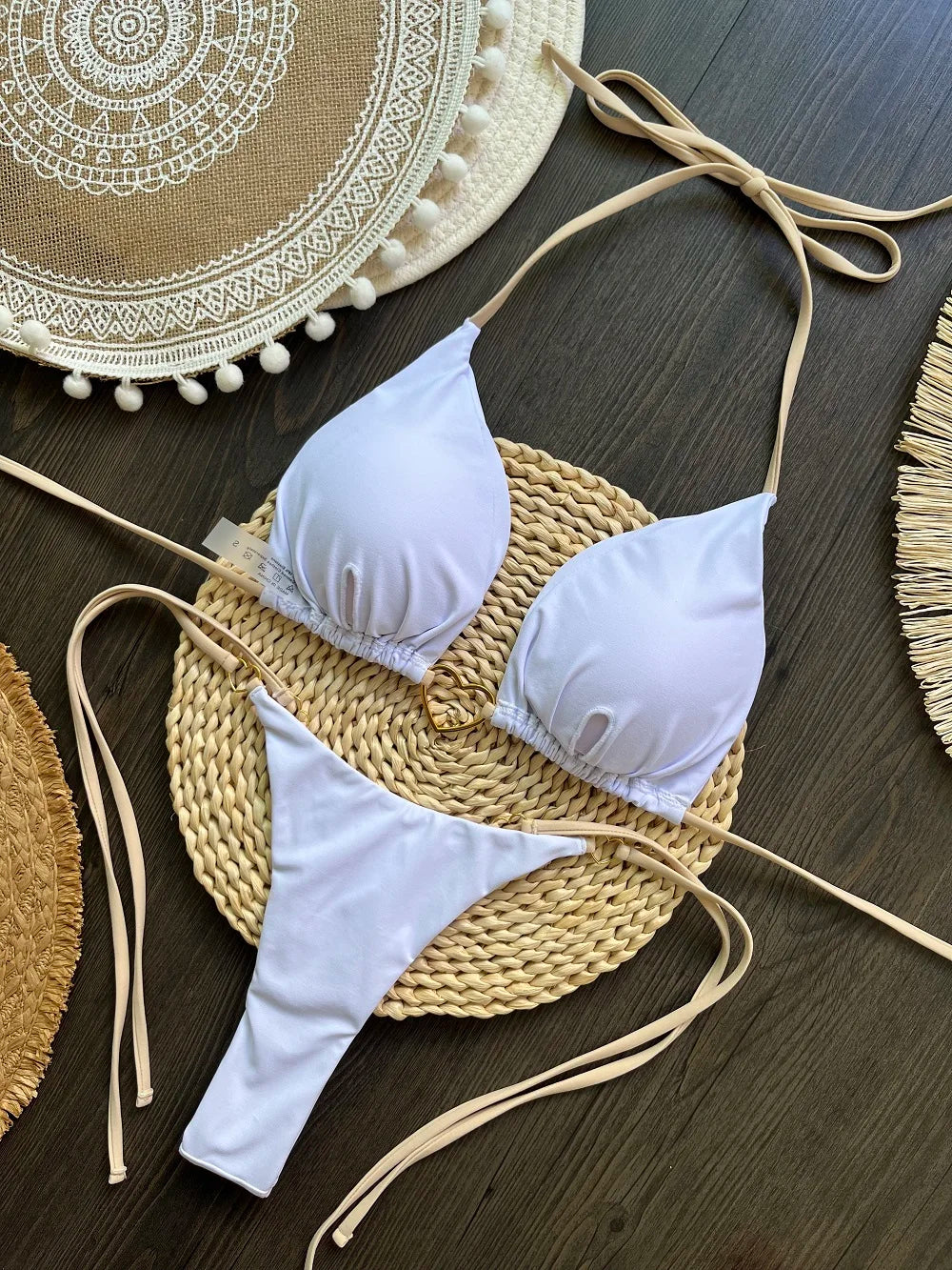 Conjunto de Biquíni Sexy Halter de Cor Sólida RUOTONSEPT, maiô feminino de duas peças, com triângulo e fio dental, traje de banho estilo brasileiro.